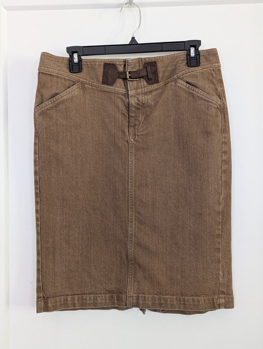 Lauren Ralph Lauren Brown Denim Pencil Skirt 6 Buckle Western Equestrian EUC